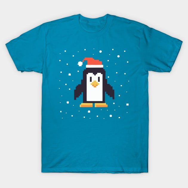 Merry Christmas Pixel Art Penguin T-Shirt by Thewondercabinet28